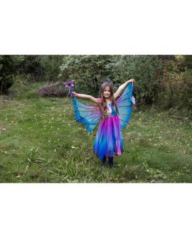 Robe de papillon avec ailes bleues violettes, taille US 3-4