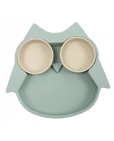 Assiette Compartimentée Hibou menthe