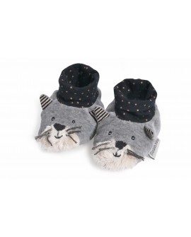 chaussons chat gris clair Fernand- les moustaches